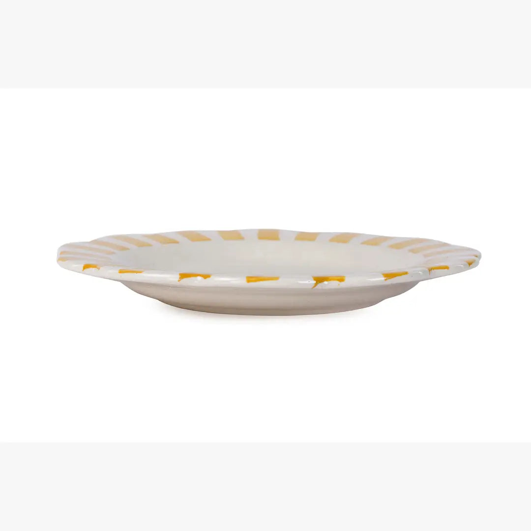 Ceramic Stripe Dinner Plate, Yellow - 10 x 10 x 1.25 Inches