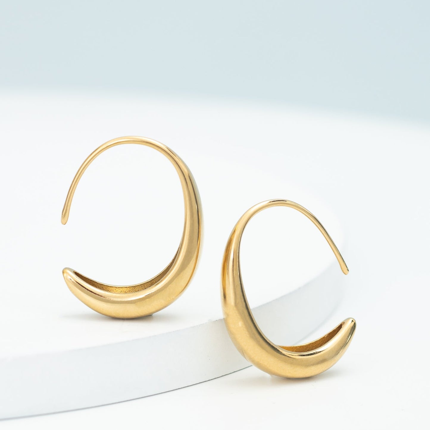 Crescent Moon Thread Drop Earrings in Gold