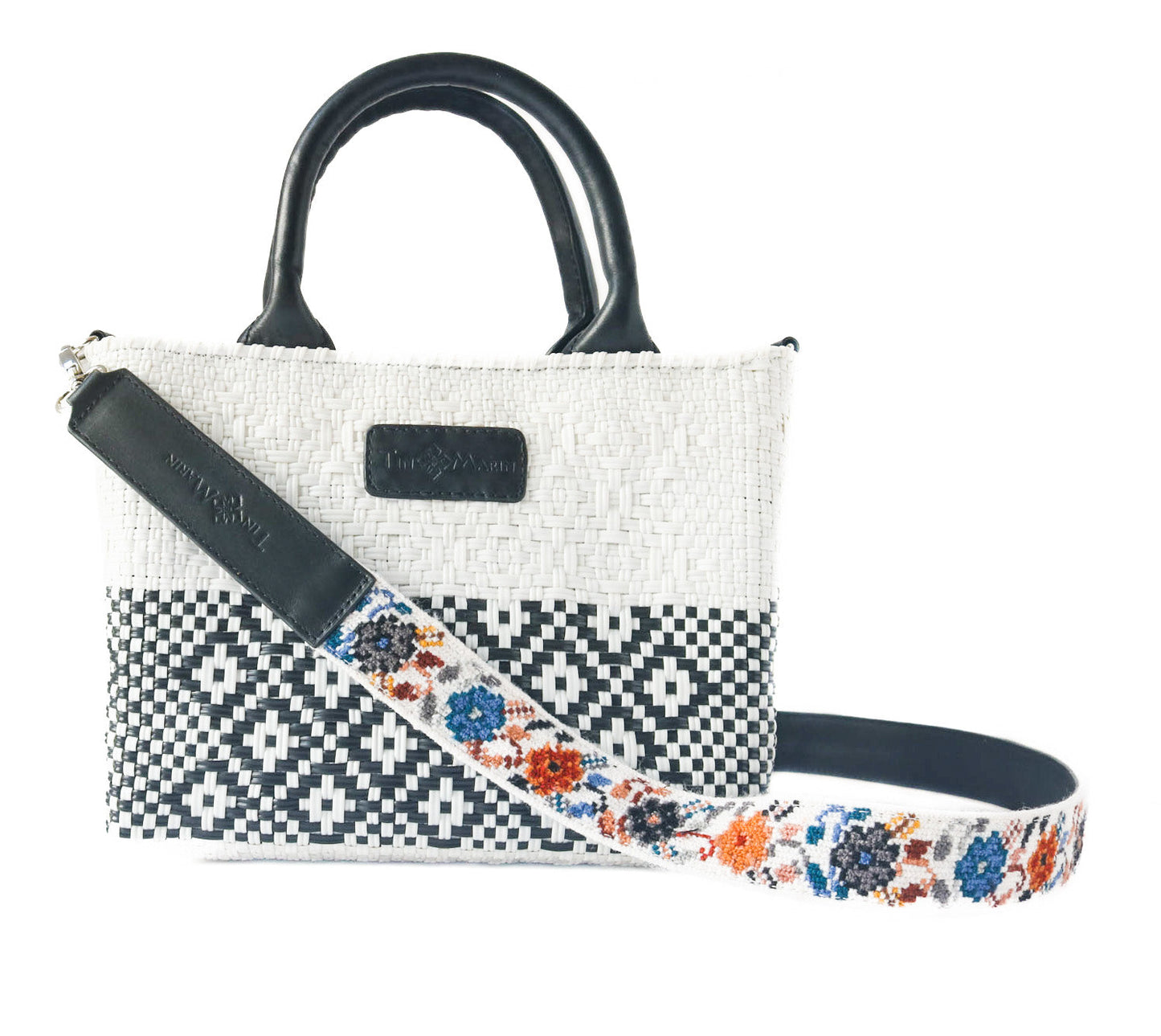 Tin Marin White Small Woven Crossbody Bag with Leather