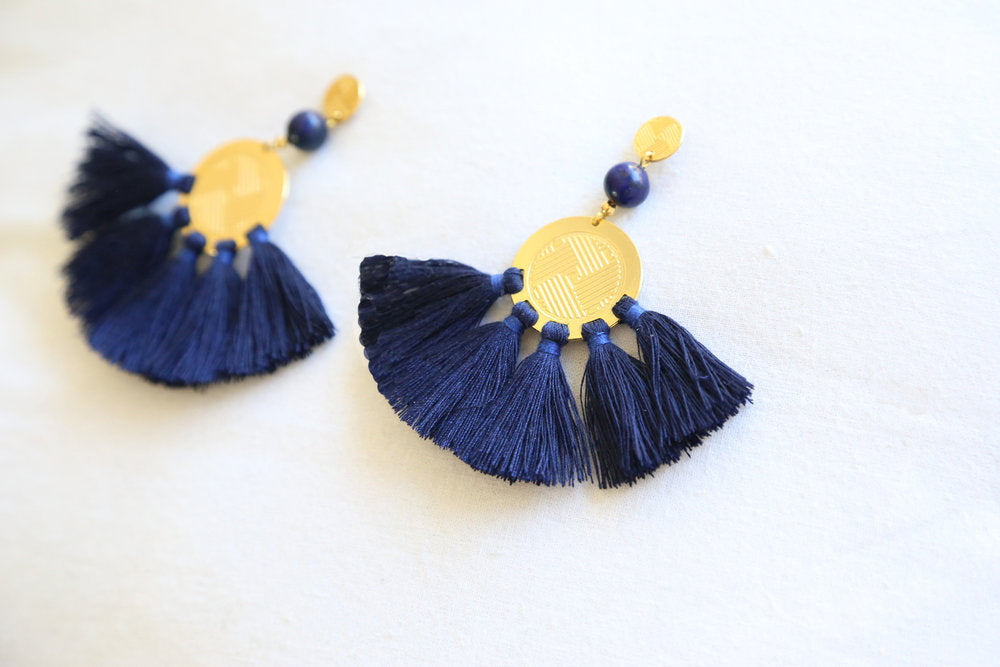 Sol Tassel Earring - Navy