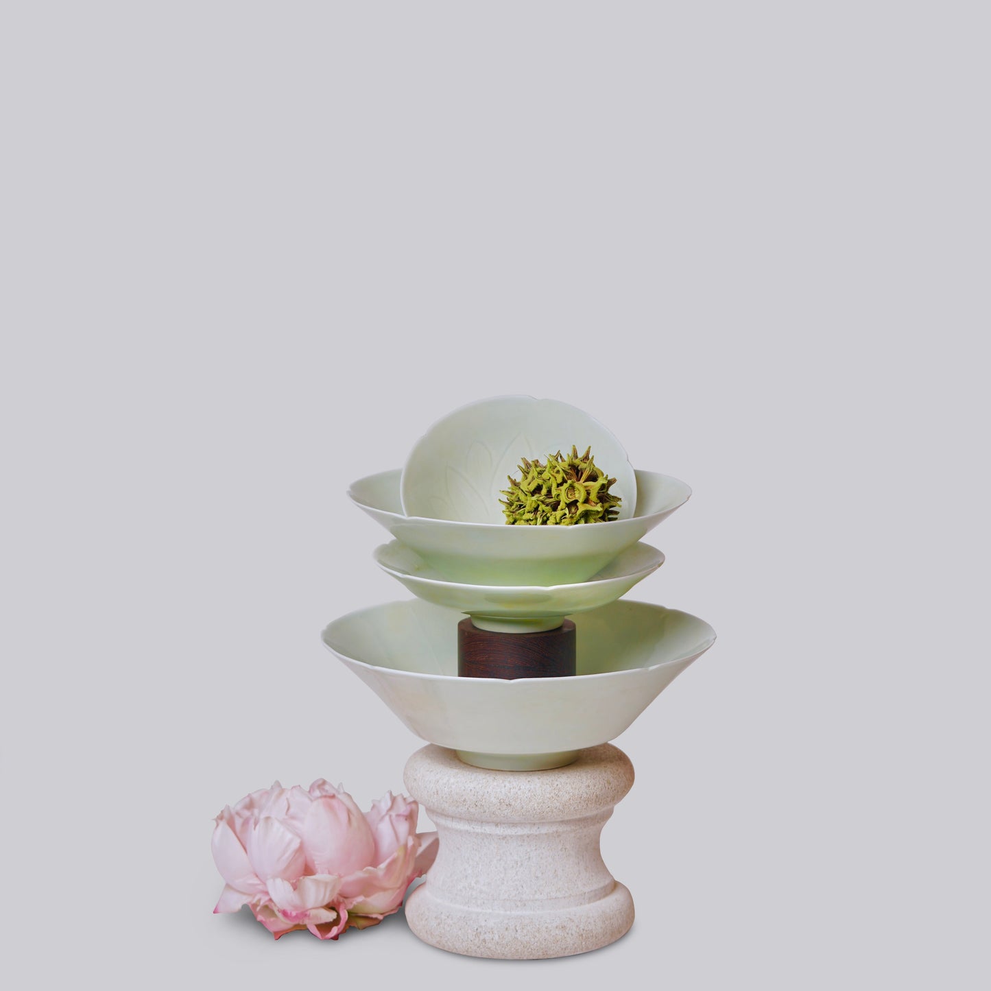 Celadon Porcelain Large Peony Conical Bowl