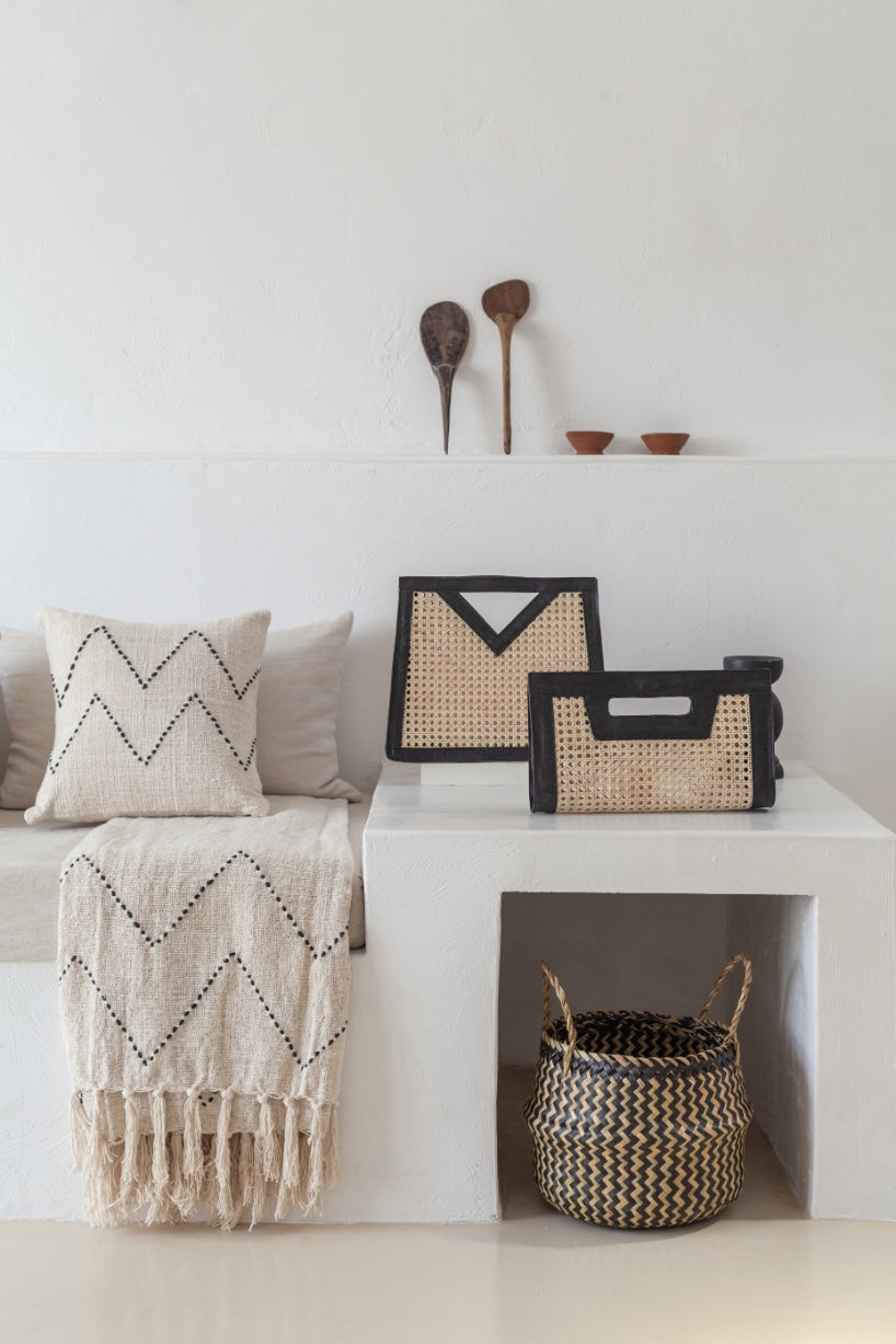 Hand Loomed Cotton Blanket in Black Motif