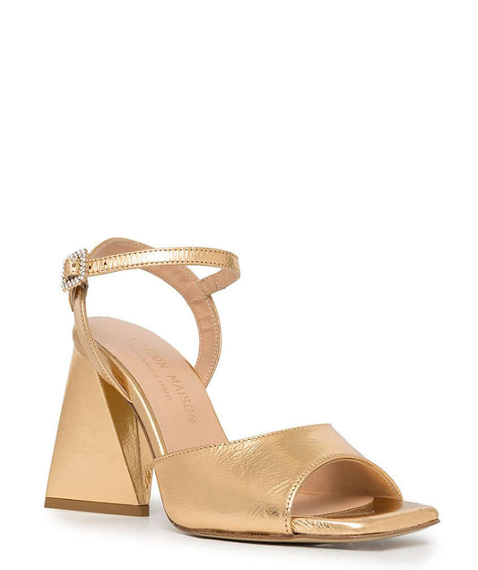 Gold Metallic Leather Triangle Heel