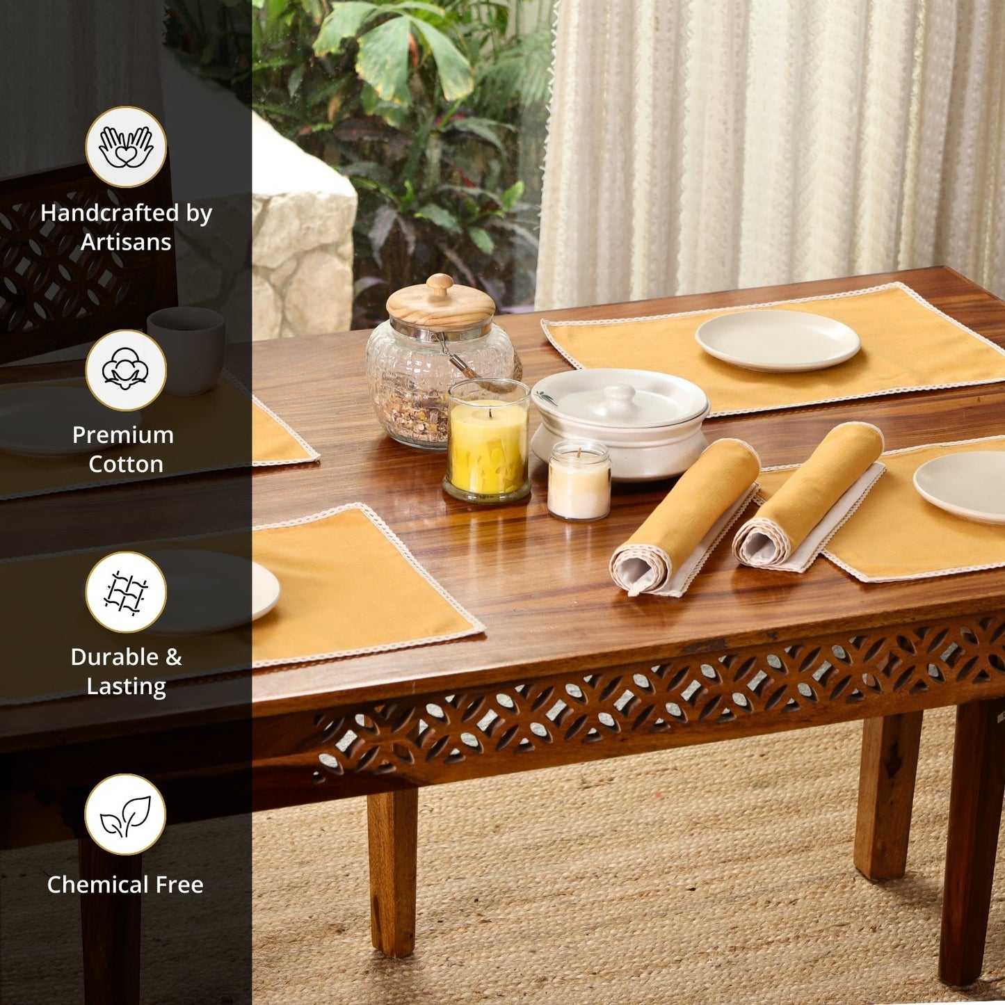 Mustard & Off-White Cotton Crochet Placemats (12" x 18")