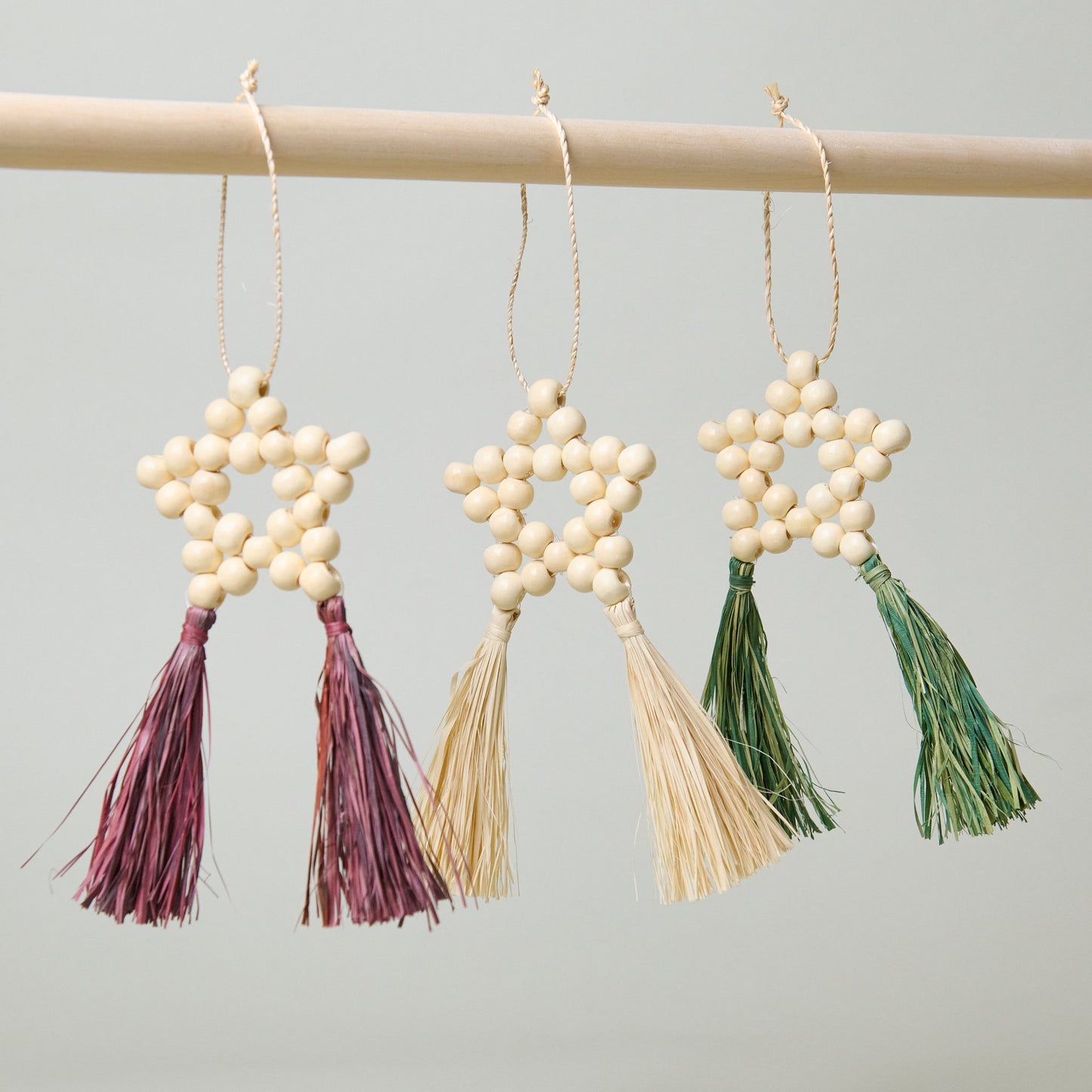 Beaded Parol Star Ornament, Natural