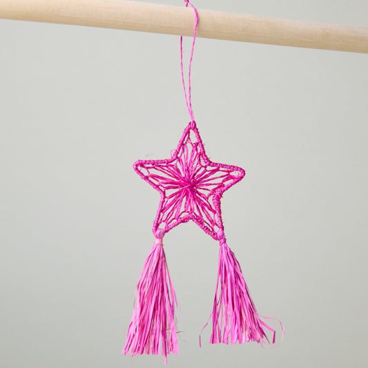 Abaca Parol Star Ornament, Pink