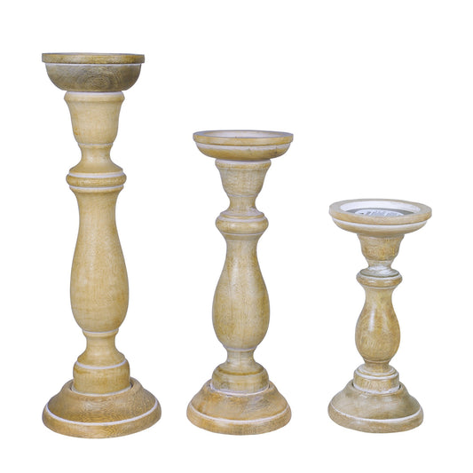 Tuli Rustic White Large Pillar Candleholder Set