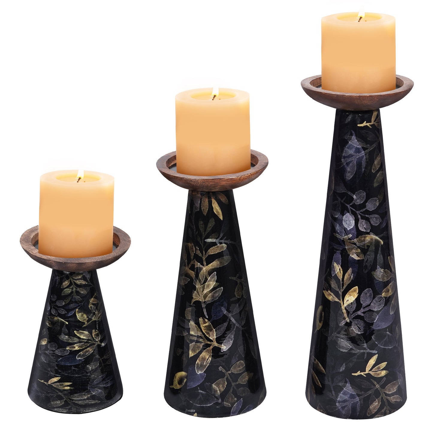 Deep Floral Pillar Candleholder Set