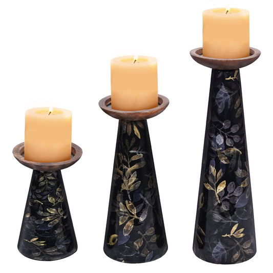 Deep Floral Pillar Candleholder Set