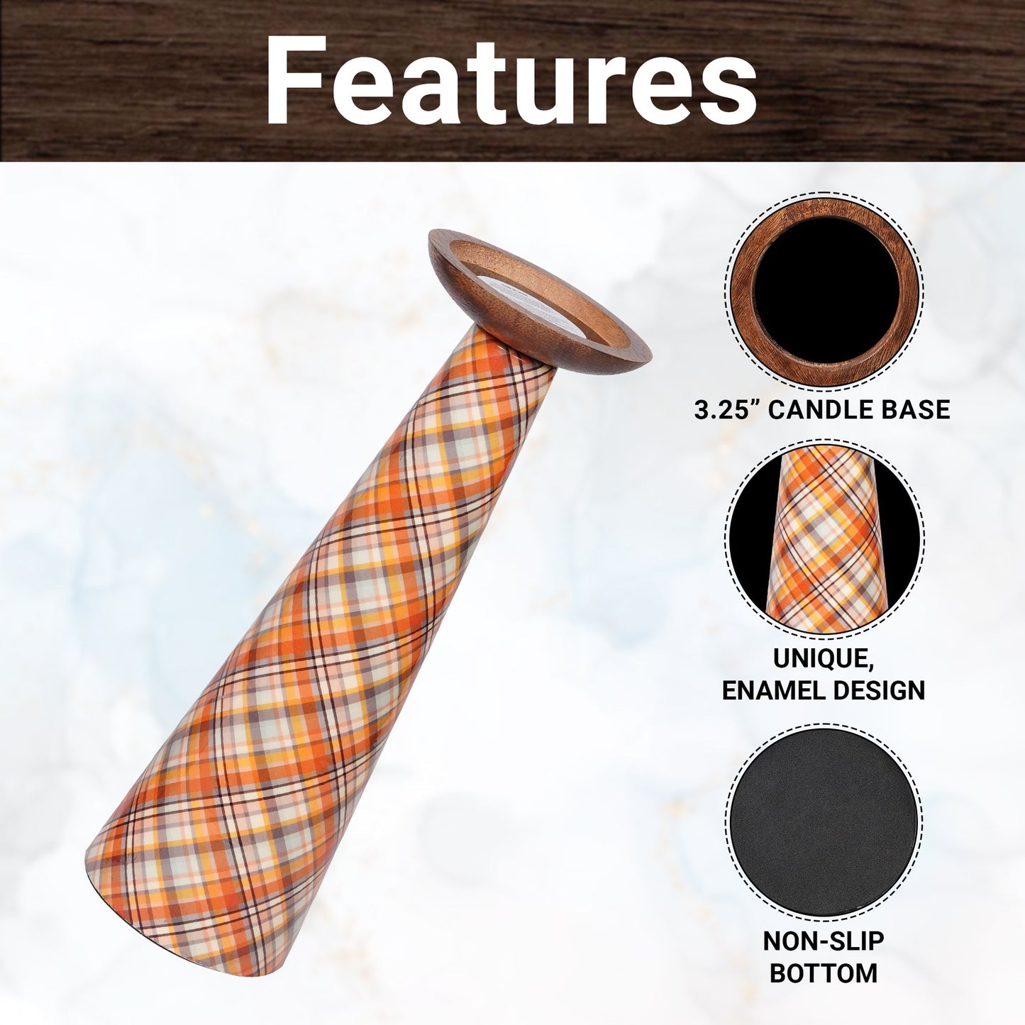 Plaid Pillar Candleholder Set - Ochre