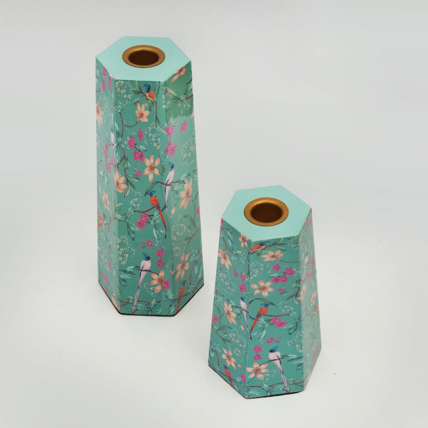 Aqua Flora Hexagonal Candleholders