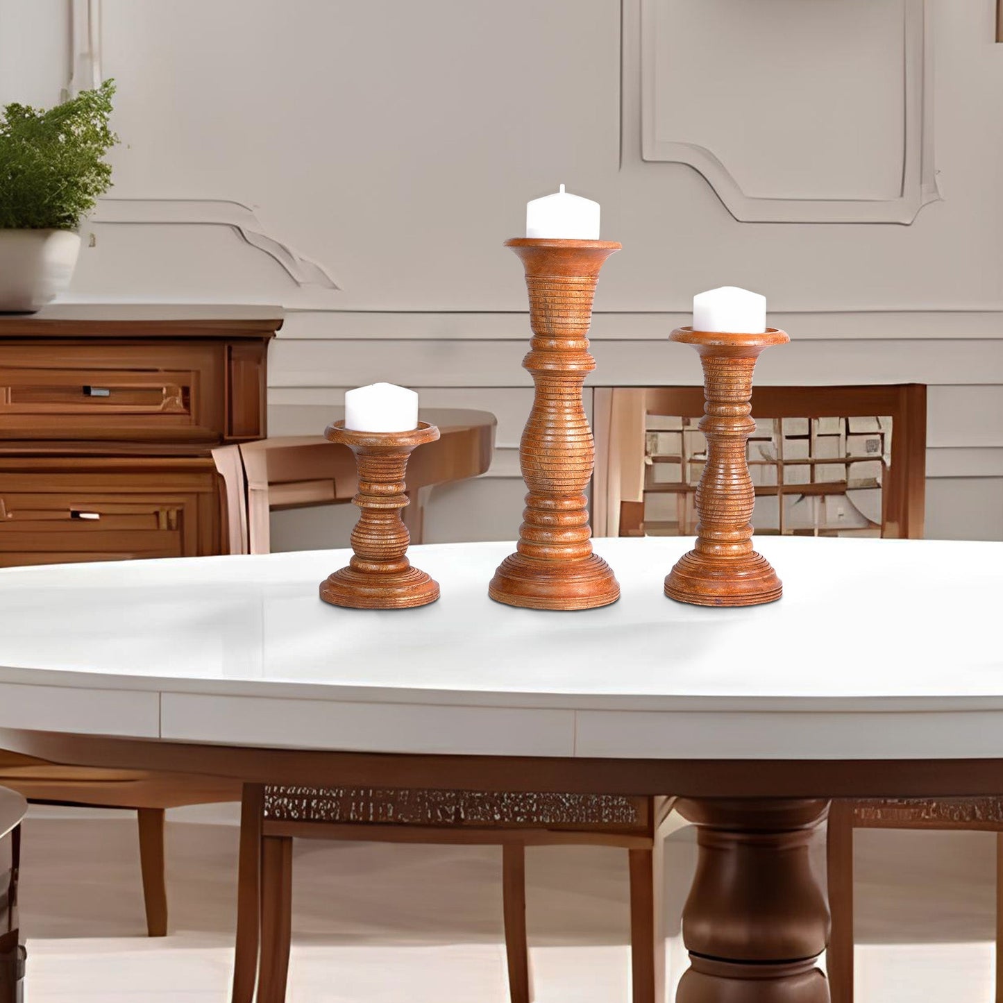 Jharna Pillar Candleholder Set - Natural