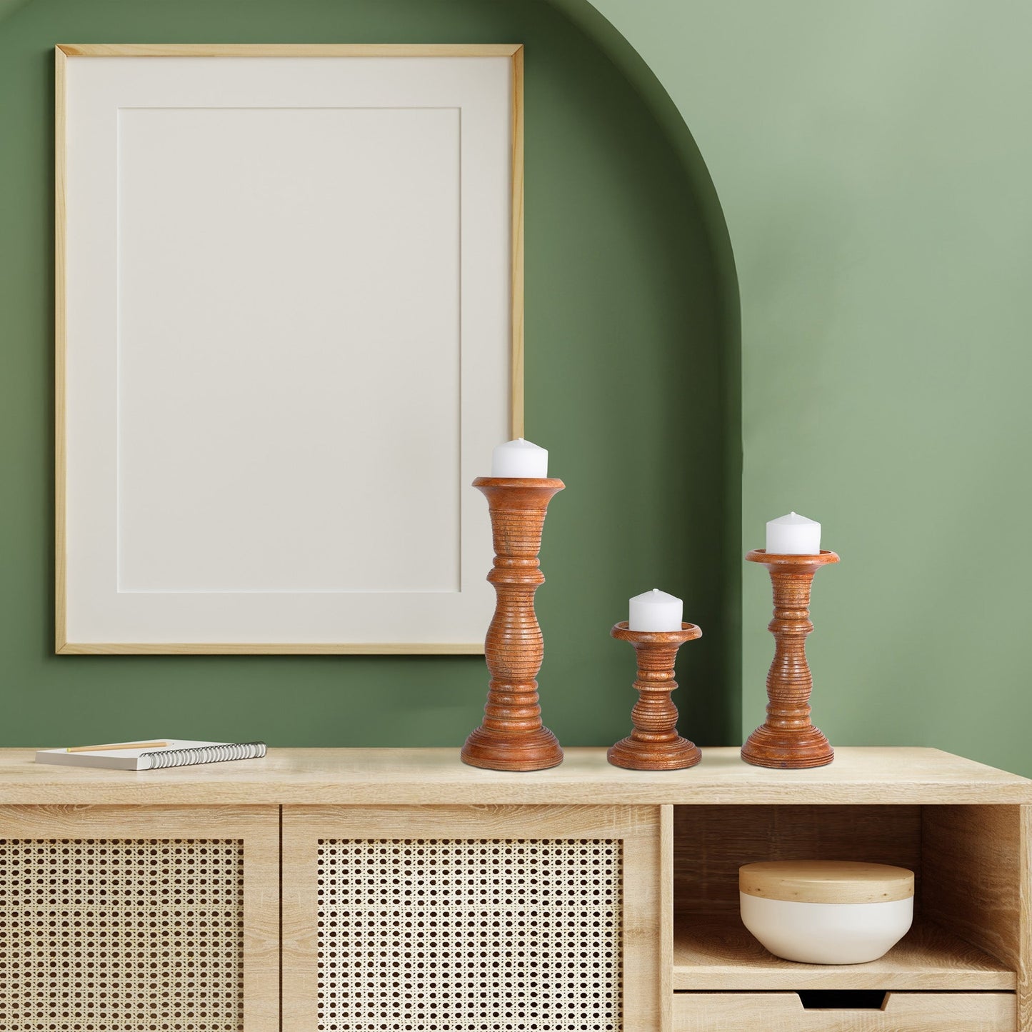 Jharna Pillar Candleholder Set - Natural