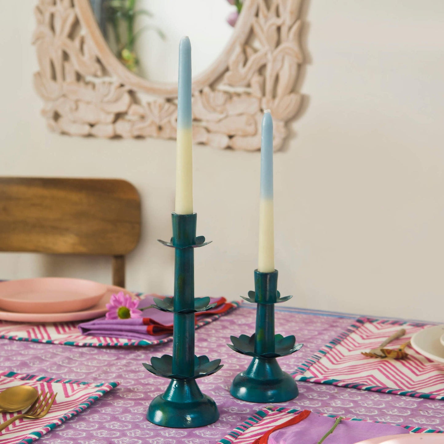 Green Lotus Bloom Tapered Candleholders