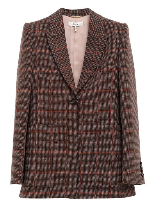 Chloe Women Check Wool Tailored Jacket