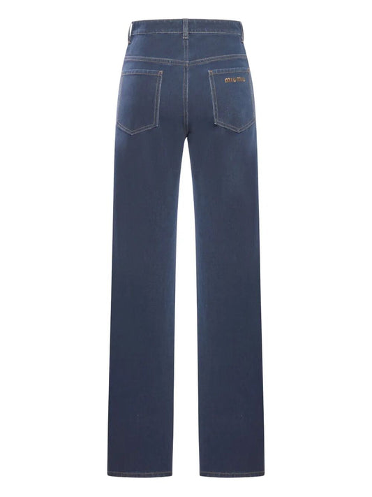 Miu Miu Women Embroidered-Logo Flock Jeans