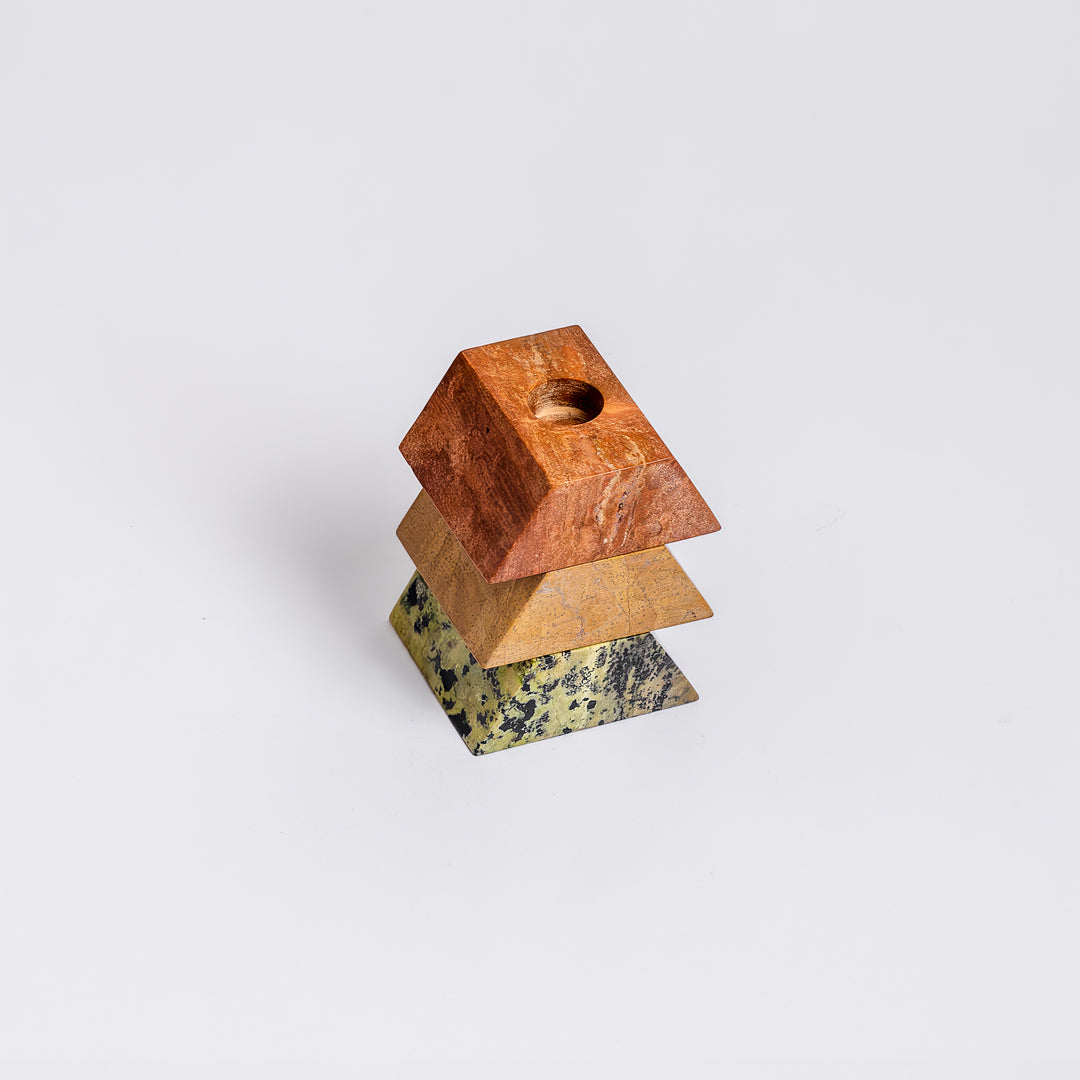 Triangle Gemstone puzzle  / 3piece candelabra Serpentine, Soapstone, Jasper