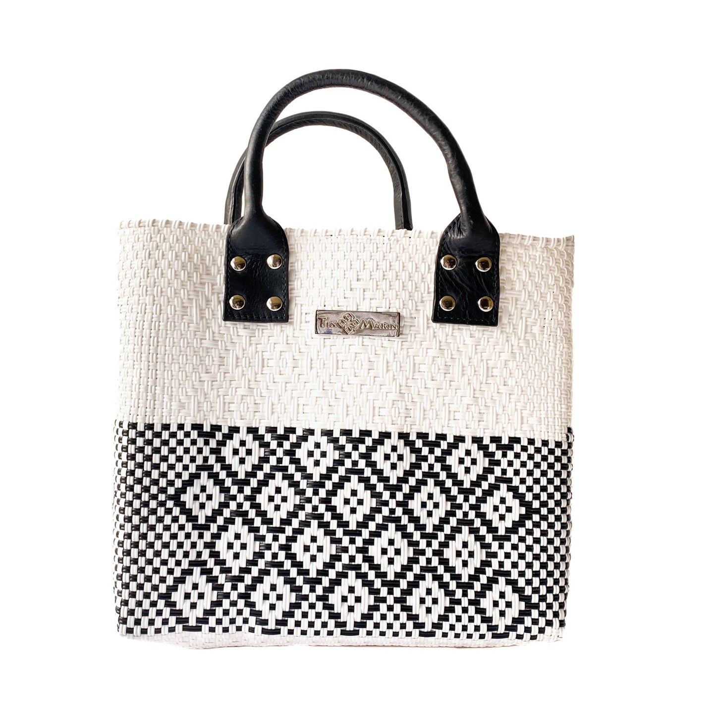 Tin Marin White Large Woven Crossbody Bag with Leather