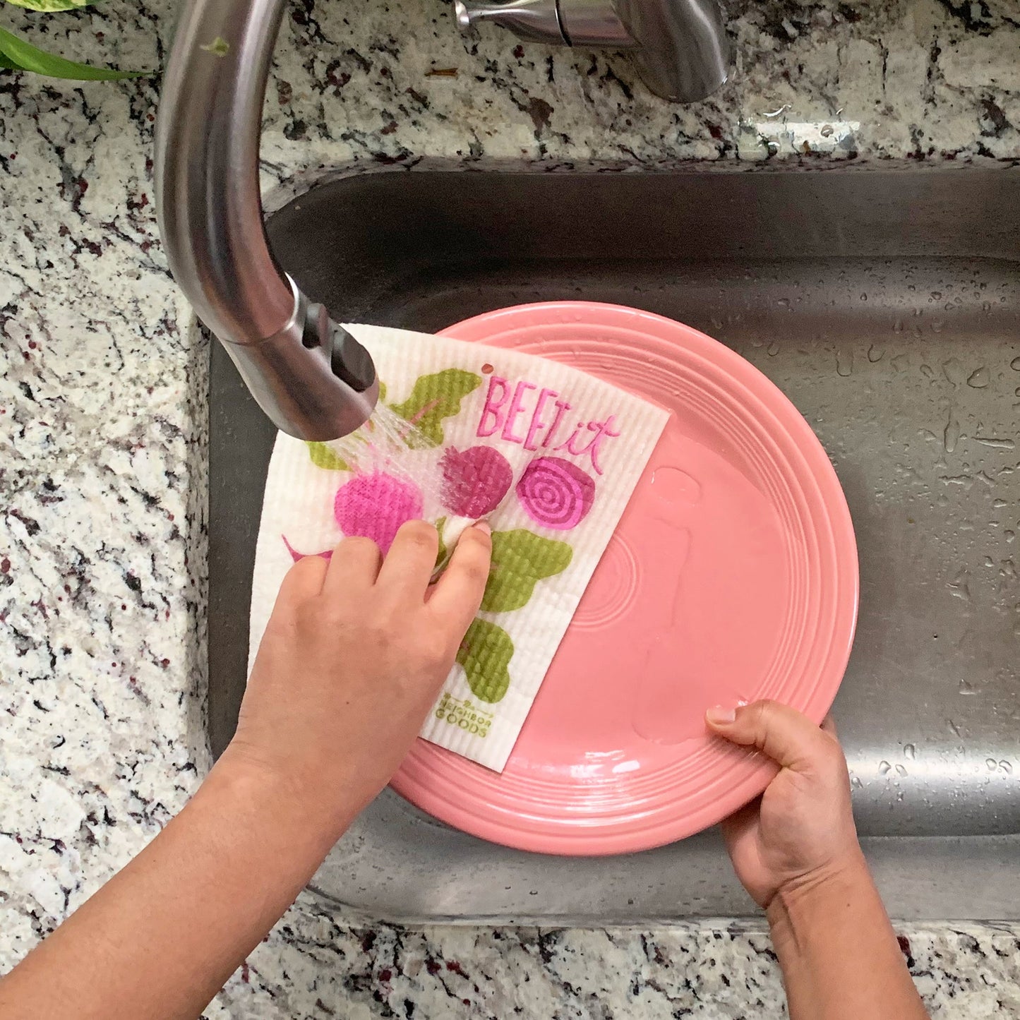 Beet Dish Towel + Sponge Cloth Gift Set
