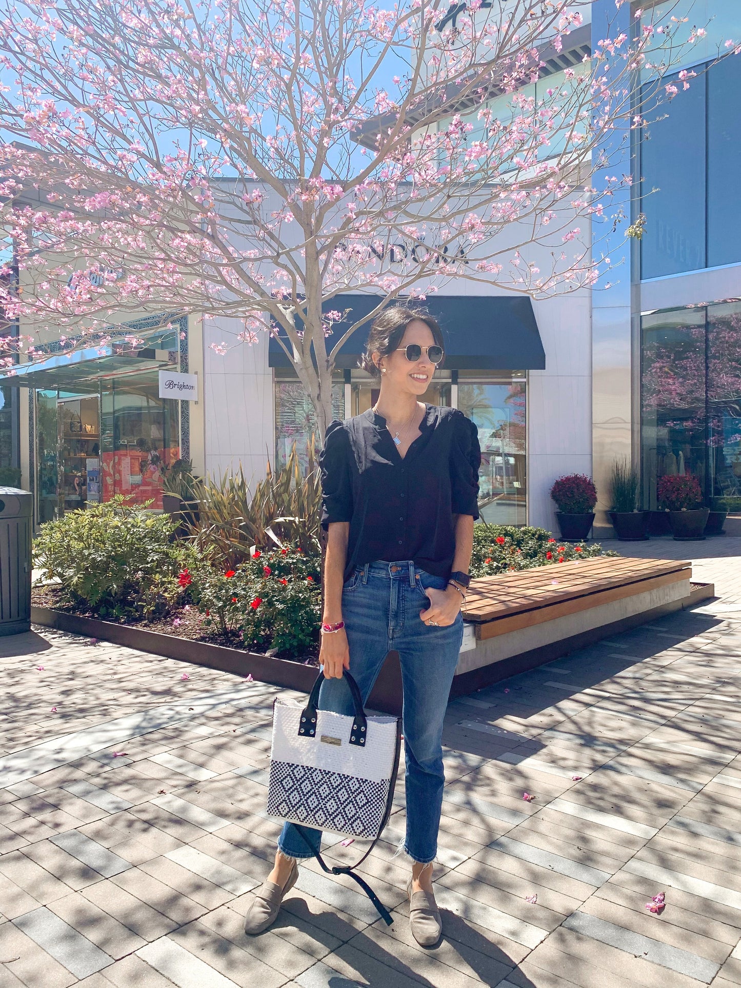 Tin Marin White Large Woven Crossbody Bag with Leather