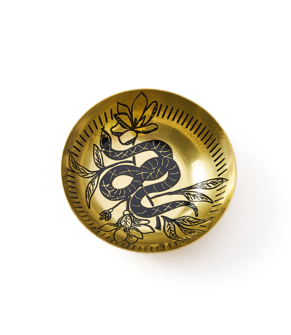Saanp Snake Round Trinket Dish - Etched Brass
