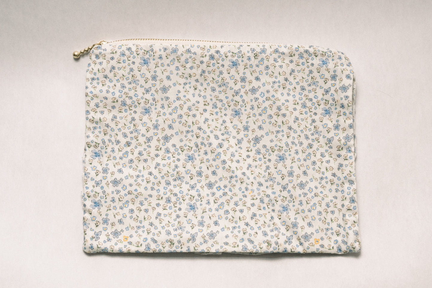 Bluebell Charm | Timeless Floral Ruffle Zipper Pouch