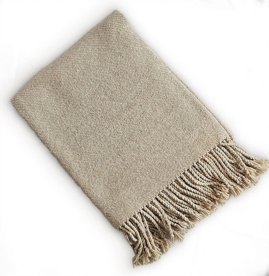 Kulsi Collection - Handloomed Undyed Baby Alpaca & Peruvian Pima Cotton Light Tan Throw Blanket From Peru