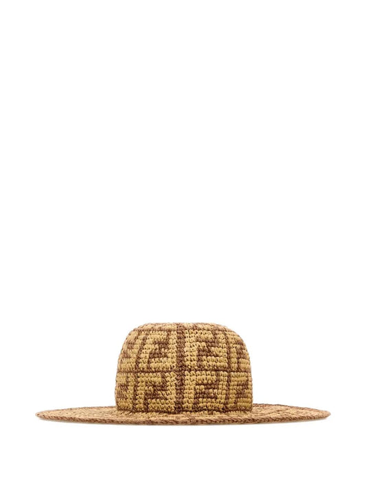 Fendi Women Hand-Woven Viscose And Cotton Hat With All-Over Ff Motif