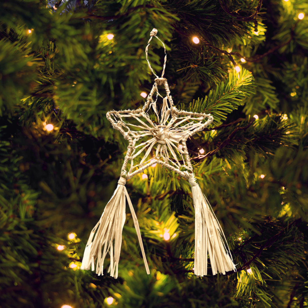 Abaca Parol Star Ornament, Natural