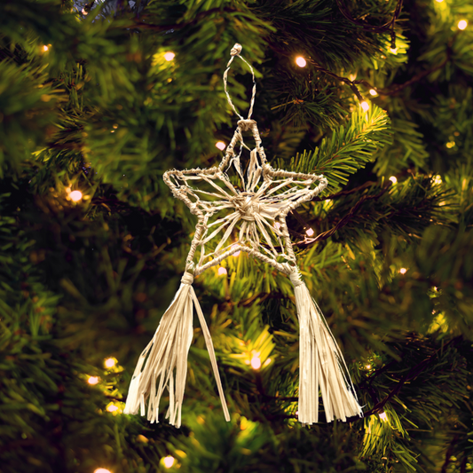 Abaca Parol Star Ornament, Natural