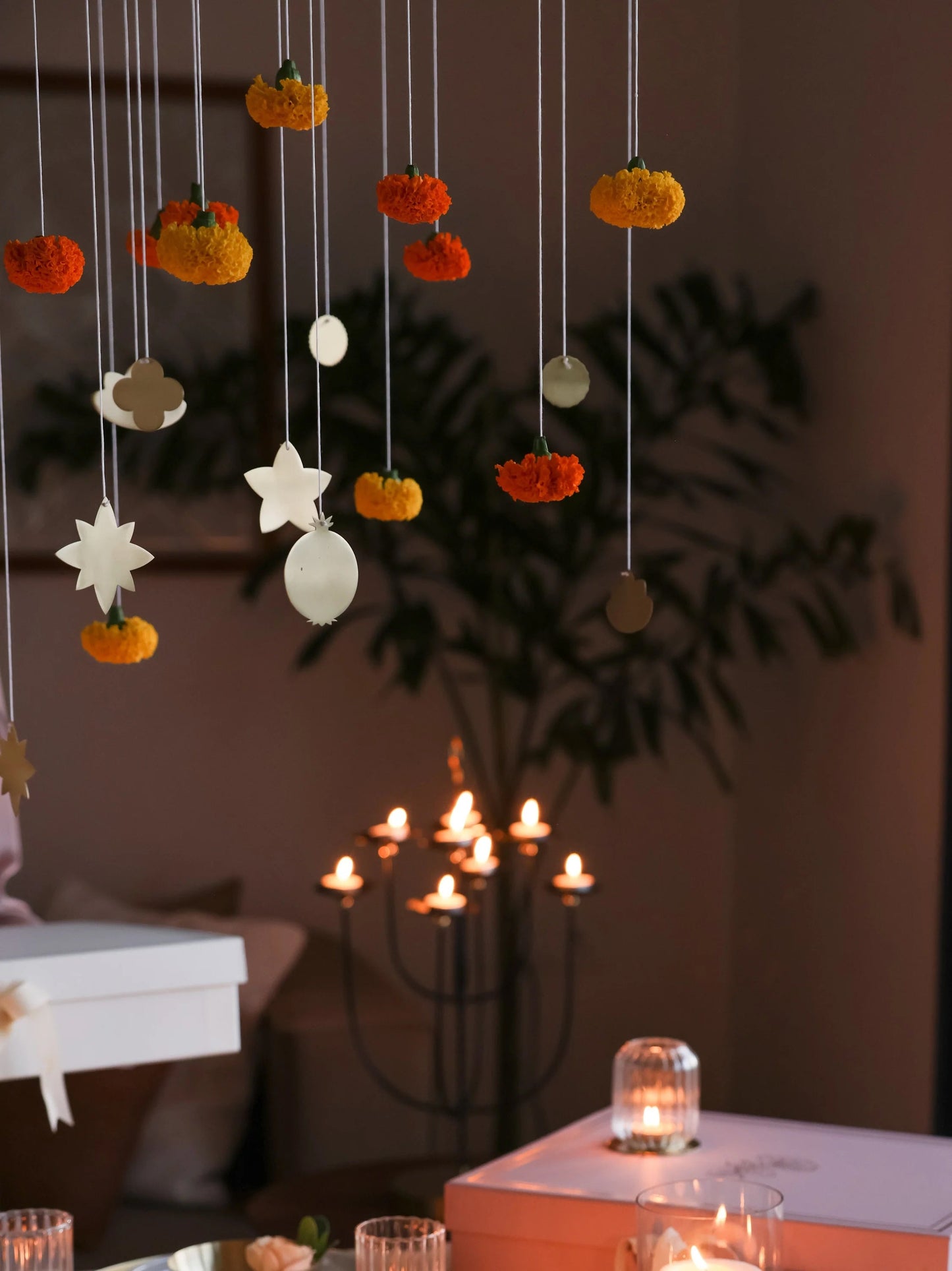 Foliage Brass Ornaments, Set of 7