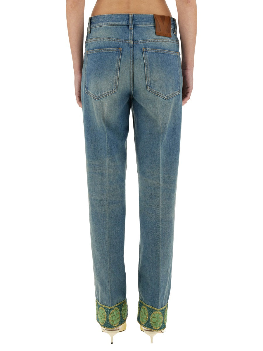 Valentino Women Denim Pants With Jacquard Edges