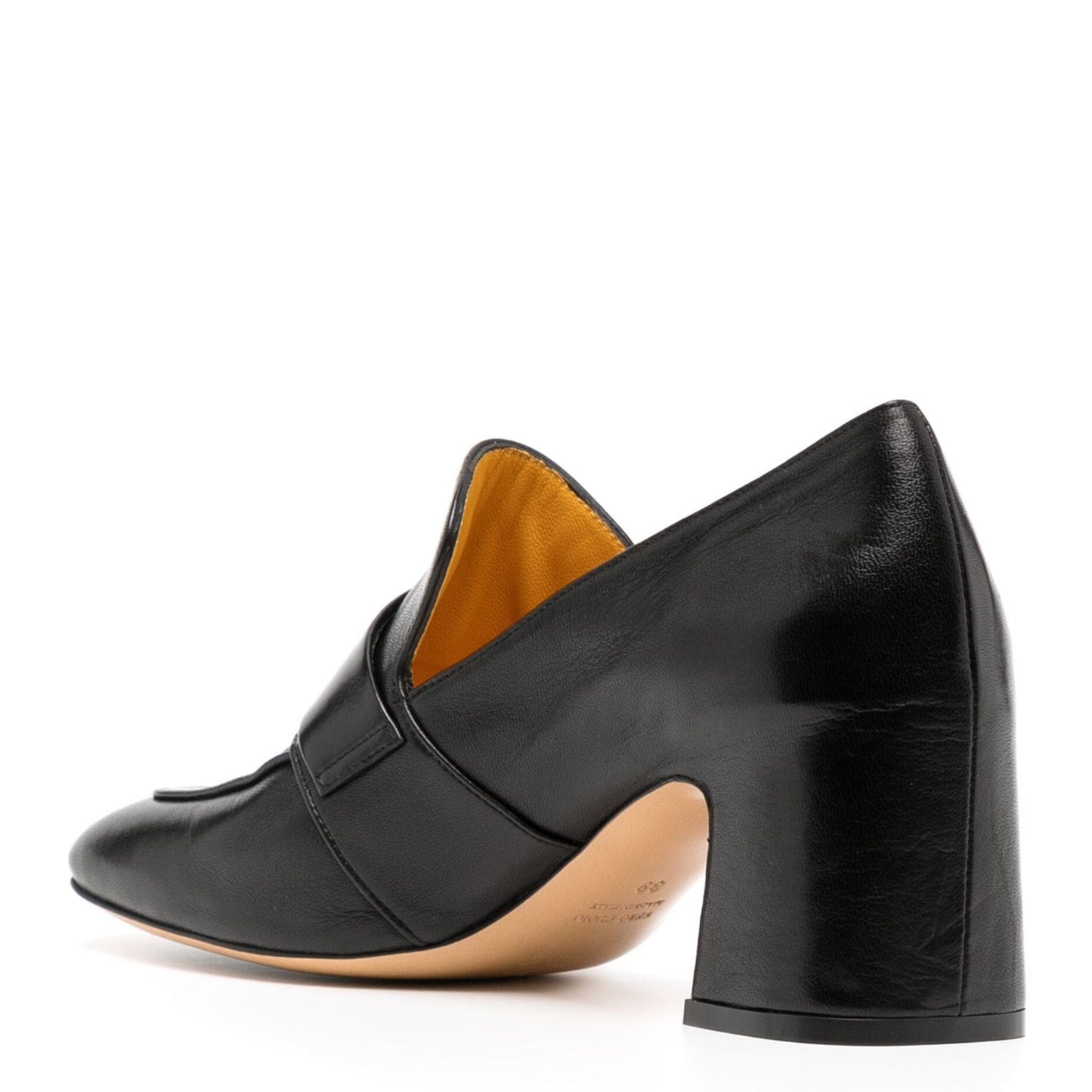 Black Leather Lock Heel Loafer