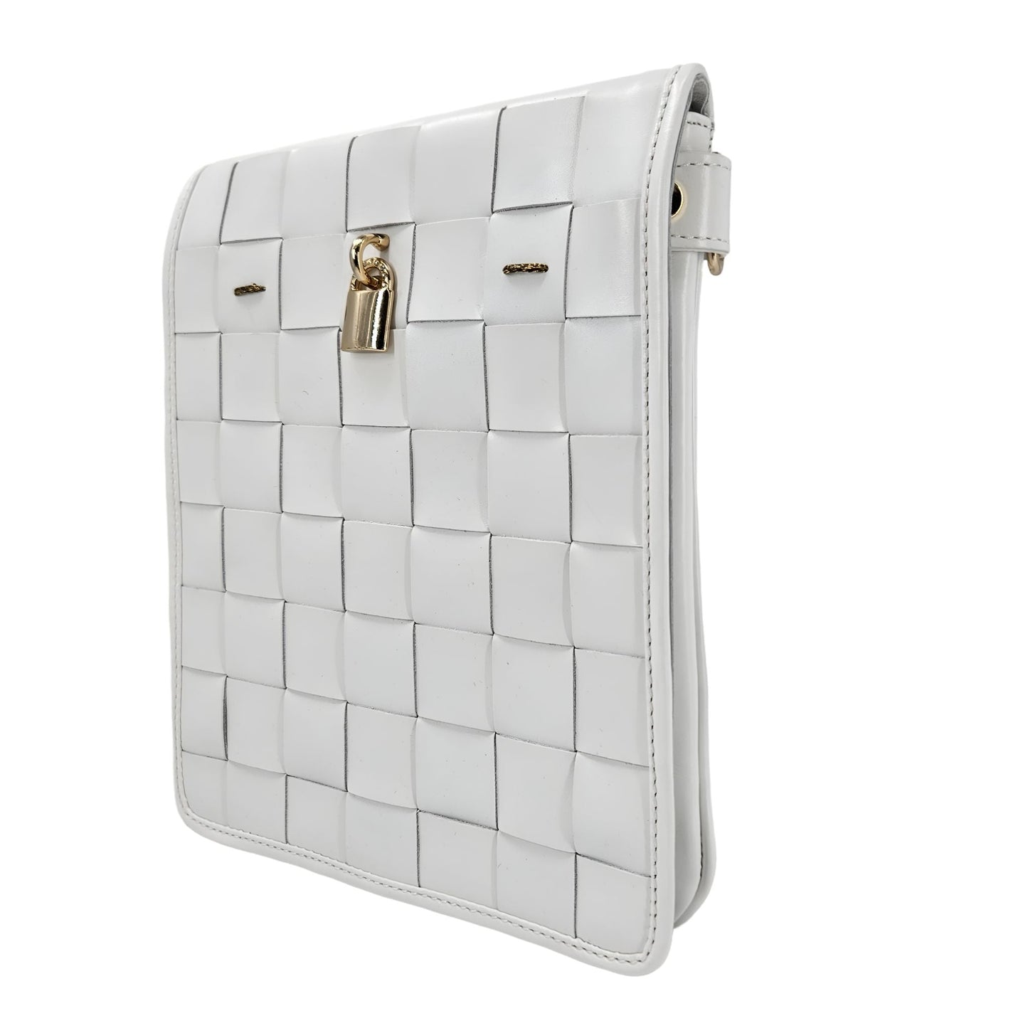 Woven Leather White Crossbody Bag