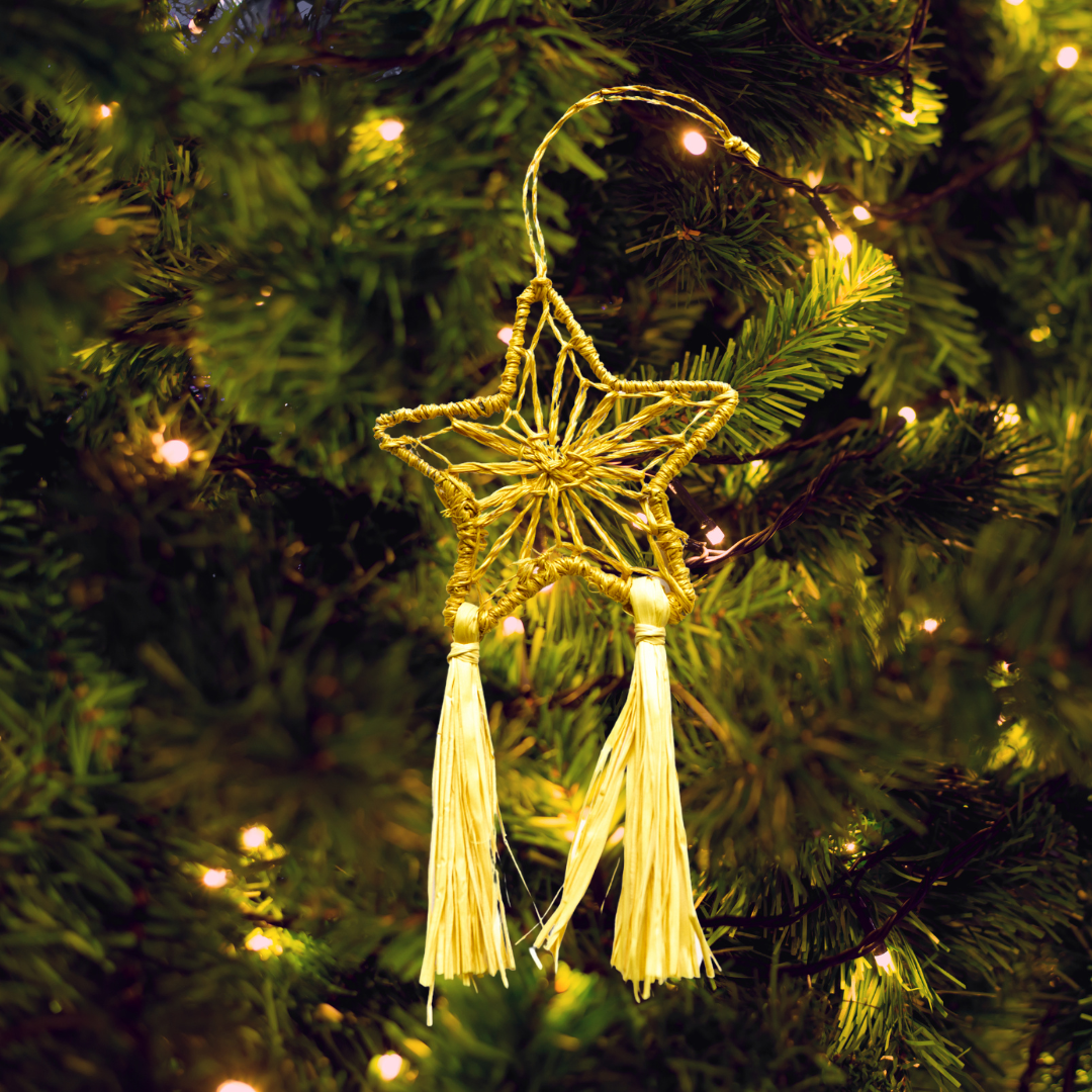 Abaca Parol Star Ornament, Yellow