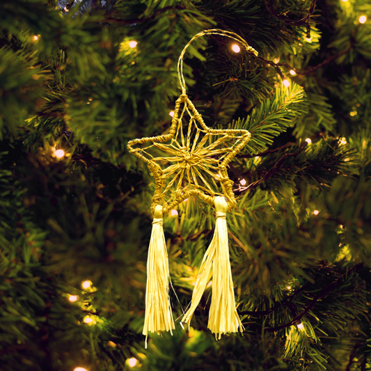 Abaca Parol Star Ornament, Yellow