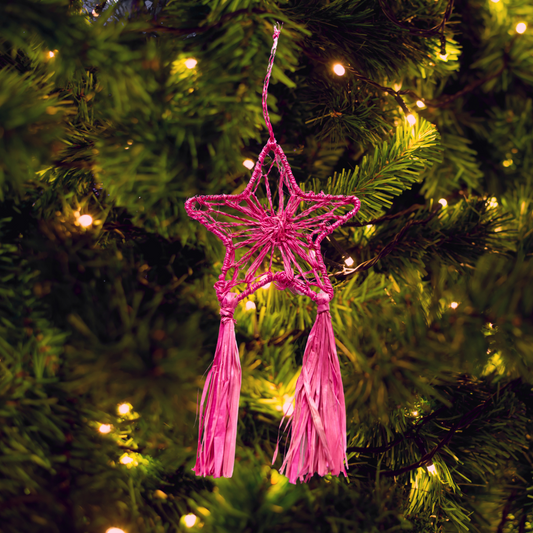Abaca Parol Star Ornament, Pink