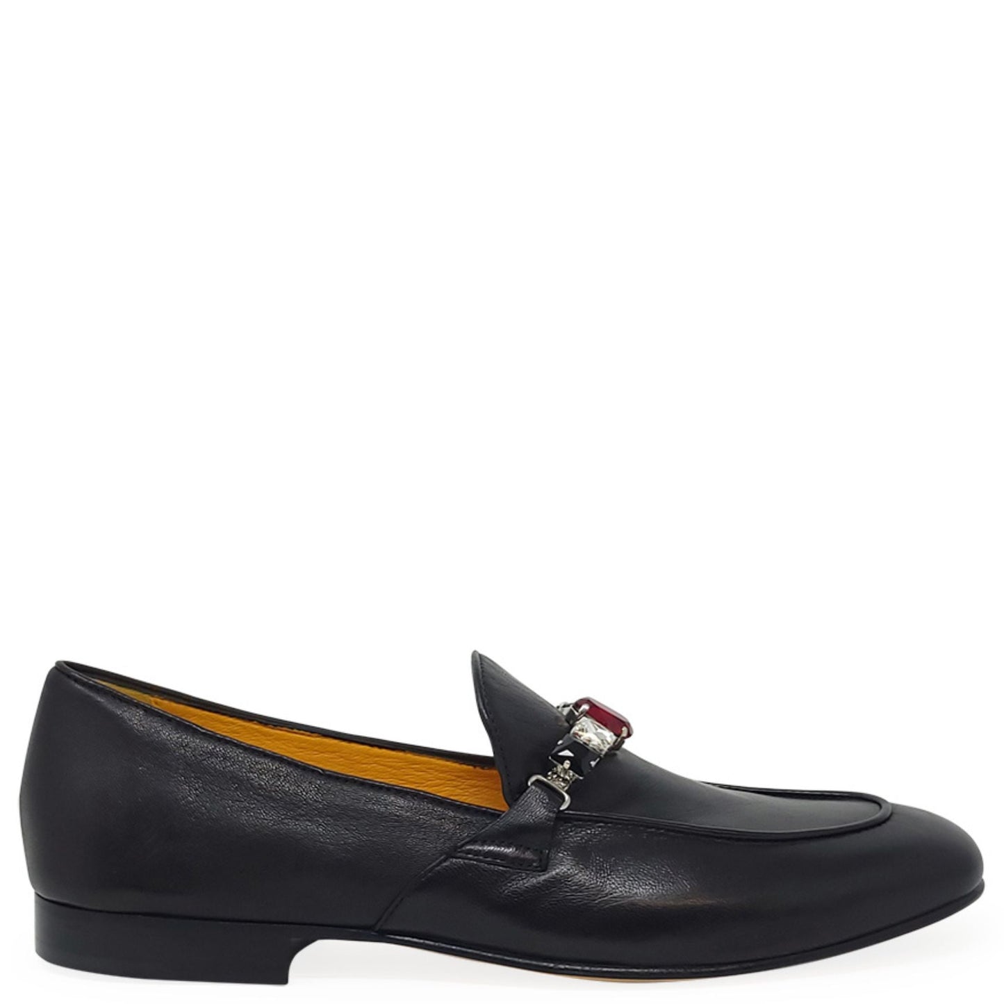 Black Leather Jeweled Loafer