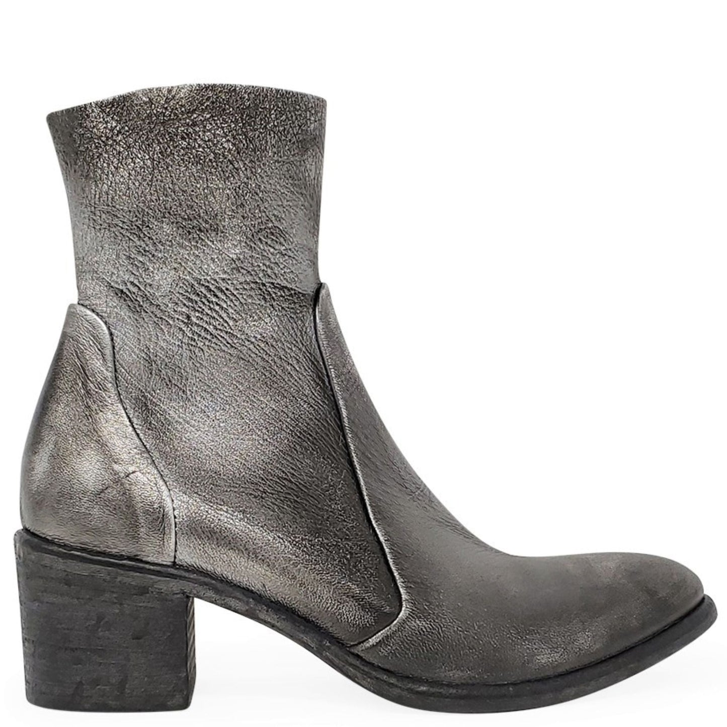 Antique Silver Leather Ankle Boot