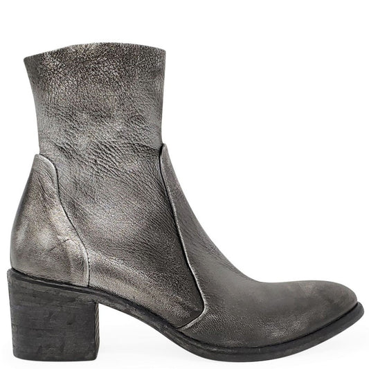 Antique Silver Leather Ankle Boot