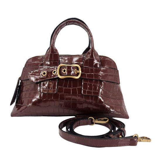 Niky Mid Brown Moc Croc Leather Mini tote Bag