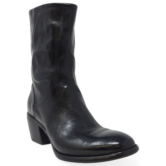 Black Leather Mid Calf Boot