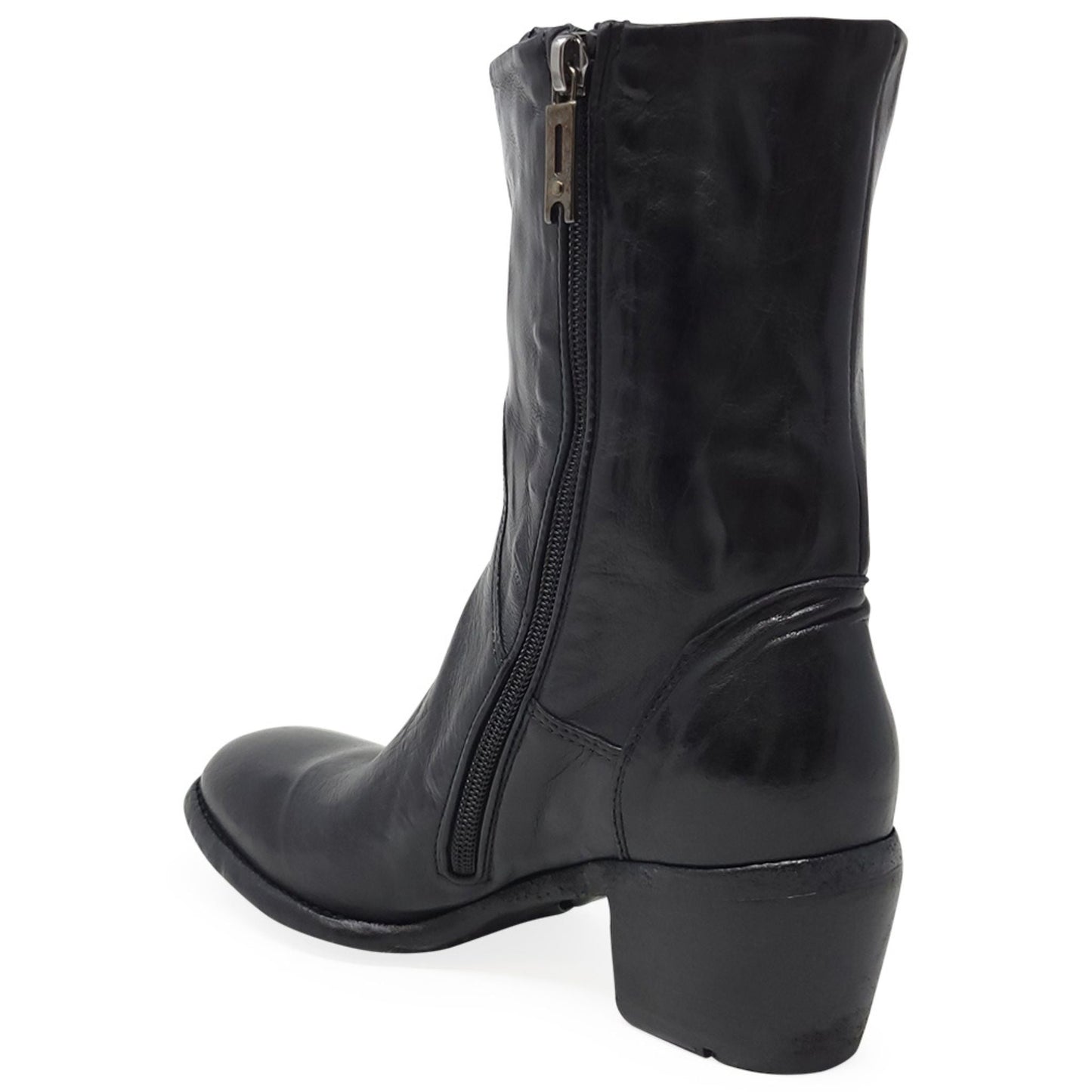 Black Leather Mid Calf Boot