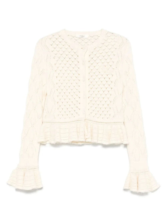 Chloe Women Cotton, Alpaca And Silk Knit Ruffled And Cropped Cardigan