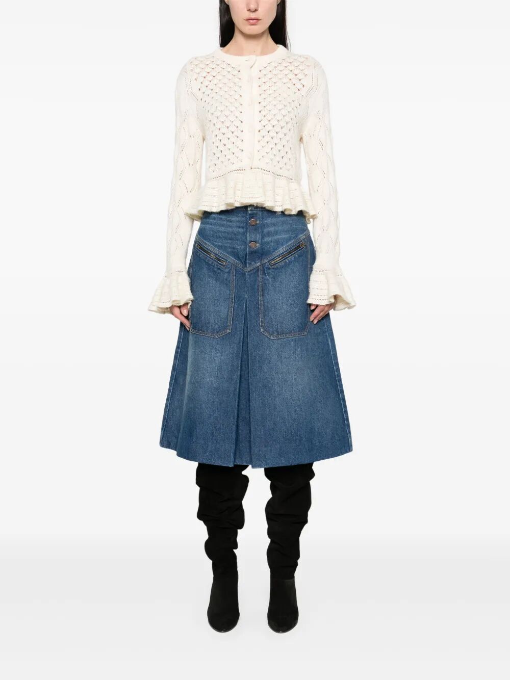 Chloe Women Cotton, Alpaca And Silk Knit Ruffled And Cropped Cardigan