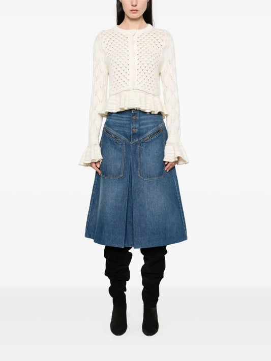 Chloe Women Cotton, Alpaca And Silk Knit Ruffled And Cropped Cardigan