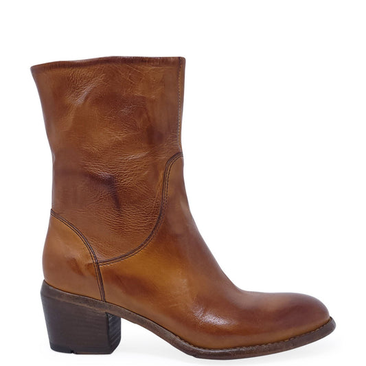 Brown Leather Mid Calf Boot