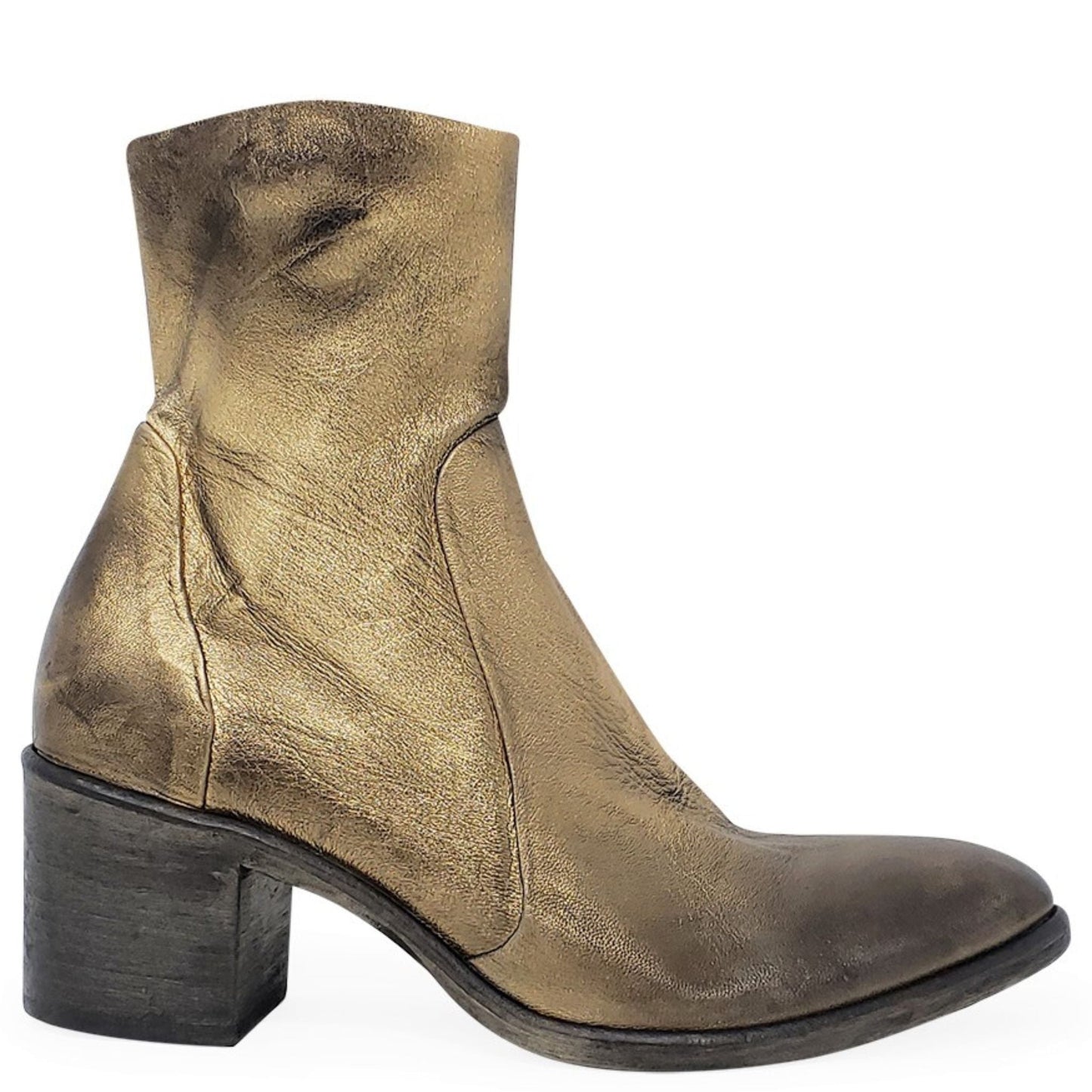 Antique Gold Leather Ankle Boot