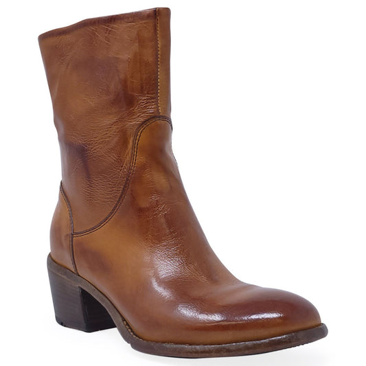 Brown Leather Mid Calf Boot