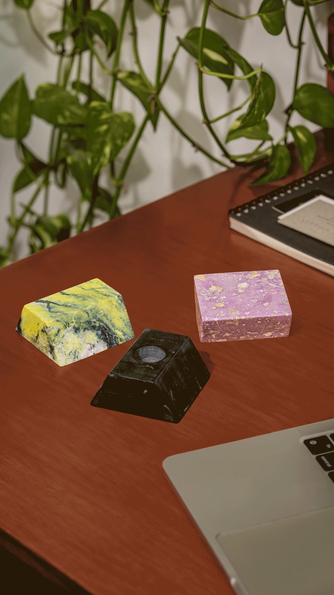 Triangle Gemstone puzzle  / 3piece candelabra Serpentine, Soapstone, Jasper